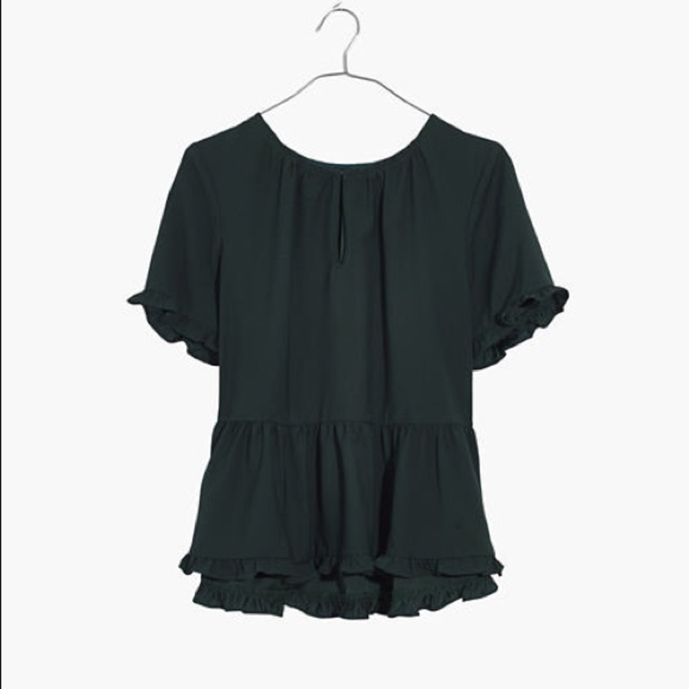 Madewell Stanza Ruffle Hem Top Smoky Spruce NWT